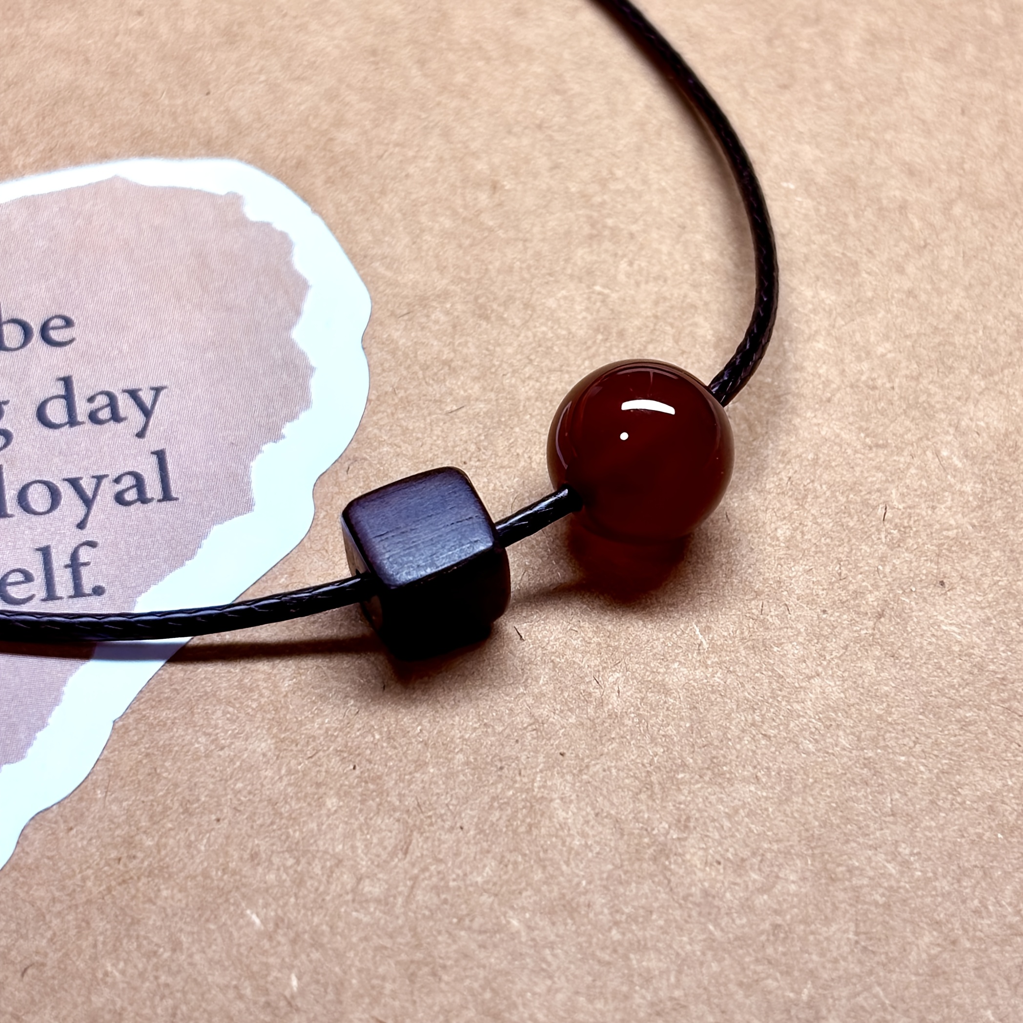 Women's Geometric Wooden Bead Red Agate Necklace